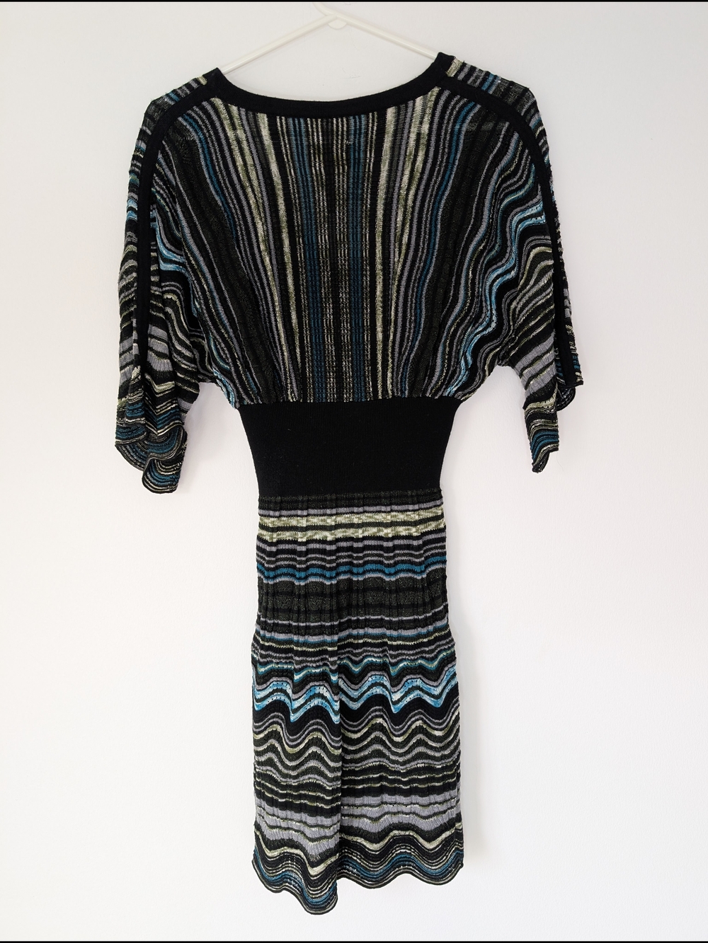 VTG Laundry By Shelli Segal - Y2K Wool Blend Metallic Chevron Knit Dress - Sz S - Picture 2 of 5
